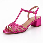 Hespera Women's Metallic Square-Toe T-Strap Sandals - Pink - Women's Footwear > Sandals > T-Strap Sandals - Michael Verde - Image 1