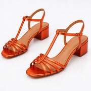 Hespera Women's Metallic Square-Toe T-Strap Sandals - Orange - Catalog Group: Footwear - Michael Verde - Image 2