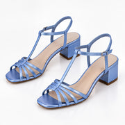 Hespera Women's Metallic Square-Toe T-Strap Sandals - Light Blue - Catalog Group: Footwear - Michael Verde - Image 2
