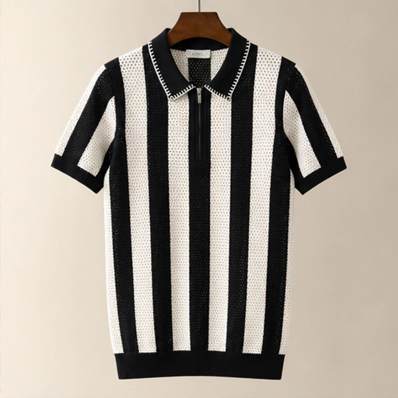 Jenson Cotton Knit Polo Shirt - Black - men's polo - Michael Verde - Image 3