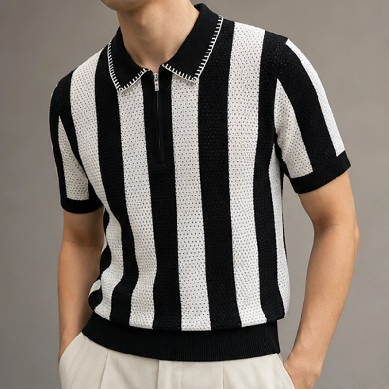 Jenson Cotton Knit Polo Shirt - Black - Polo - Michael Verde - Image 1