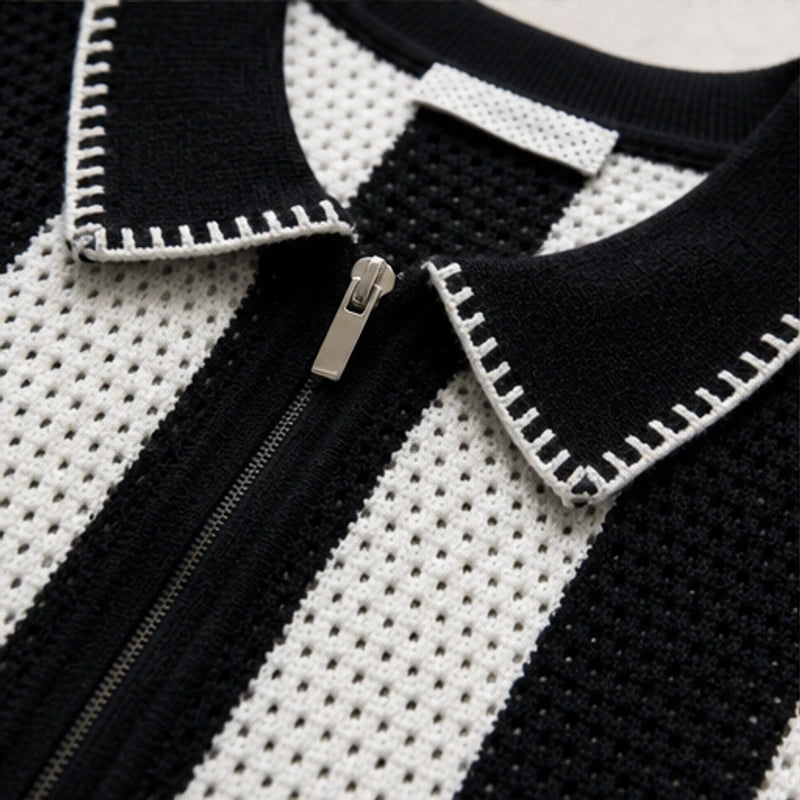 Jenson Cotton Knit Polo Shirt - Black - cotton knit - Michael Verde - Image 4