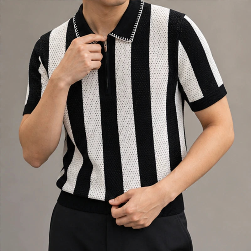 Jenson Cotton Knit Polo Shirt - Black - polo shirt - Michael Verde - Image 2
