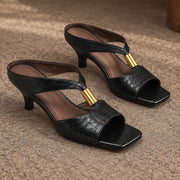 Karina Women's Leather T-Strap Mule Sandals - Charcoal - female - Michael Verde - Image 4