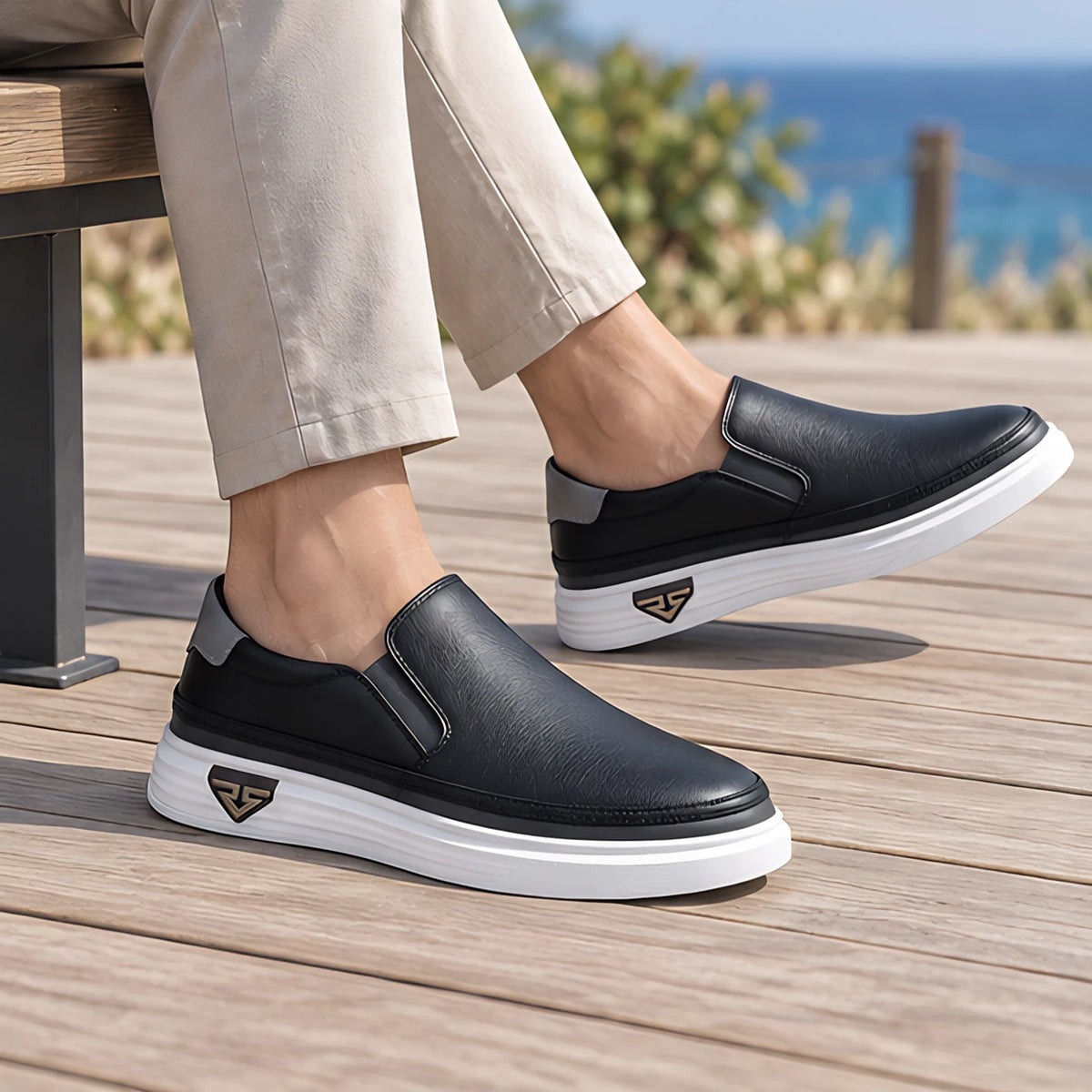 Keir Men's Leather Slip-On Sneakers - Black - Men's Footwear > Sneakers > Slip-On Sneakers - Michael Verde - Image 3