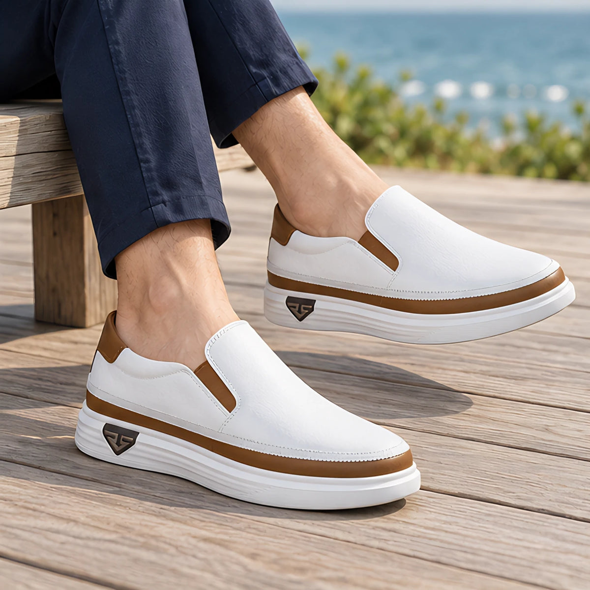 Keir Men's Leather Slip-On Sneakers - White - Men's Footwear > Sneakers > Slip-On Sneakers - Michael Verde - Image 3