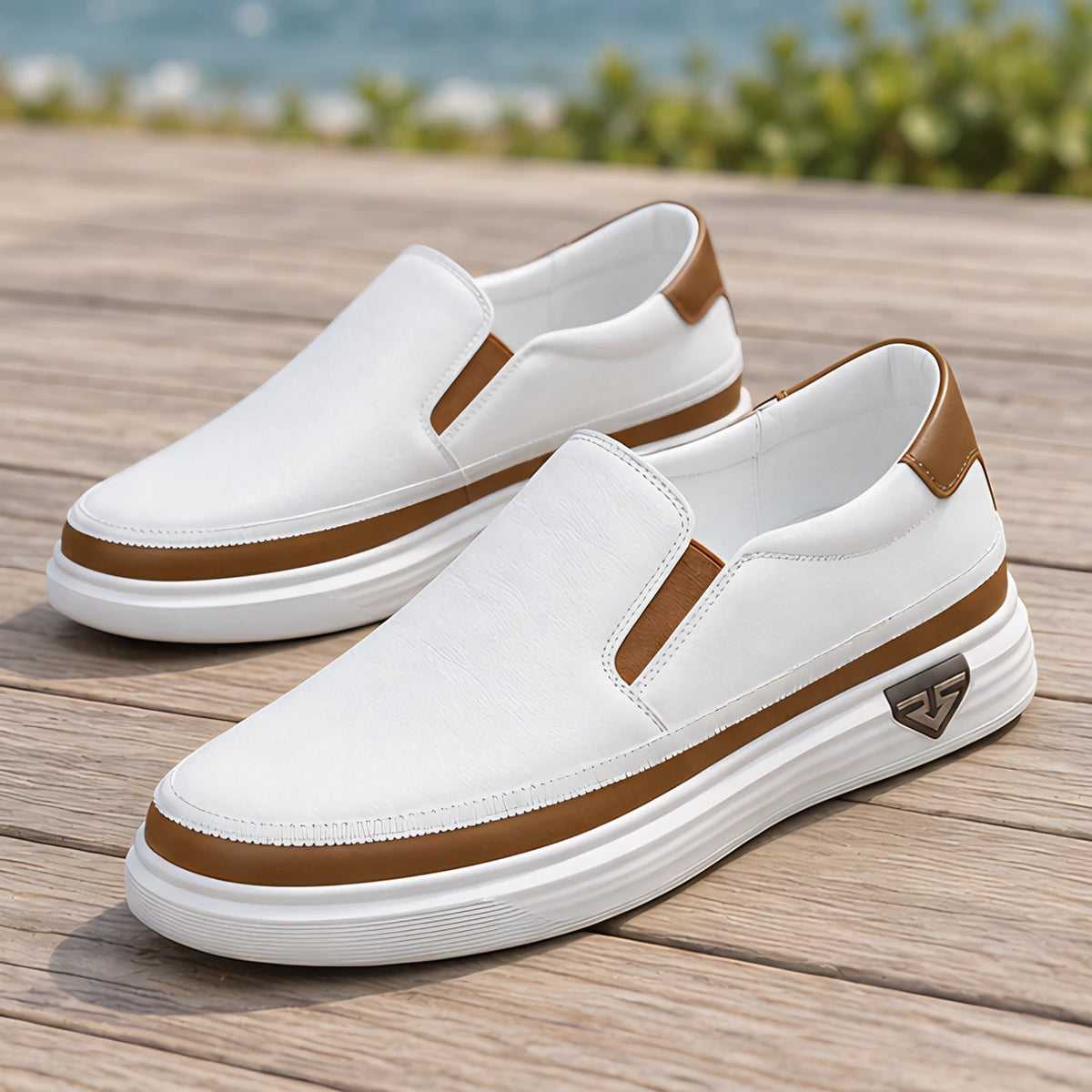 Keir Men's Leather Slip-On Sneakers - White - male - Michael Verde - Image 4