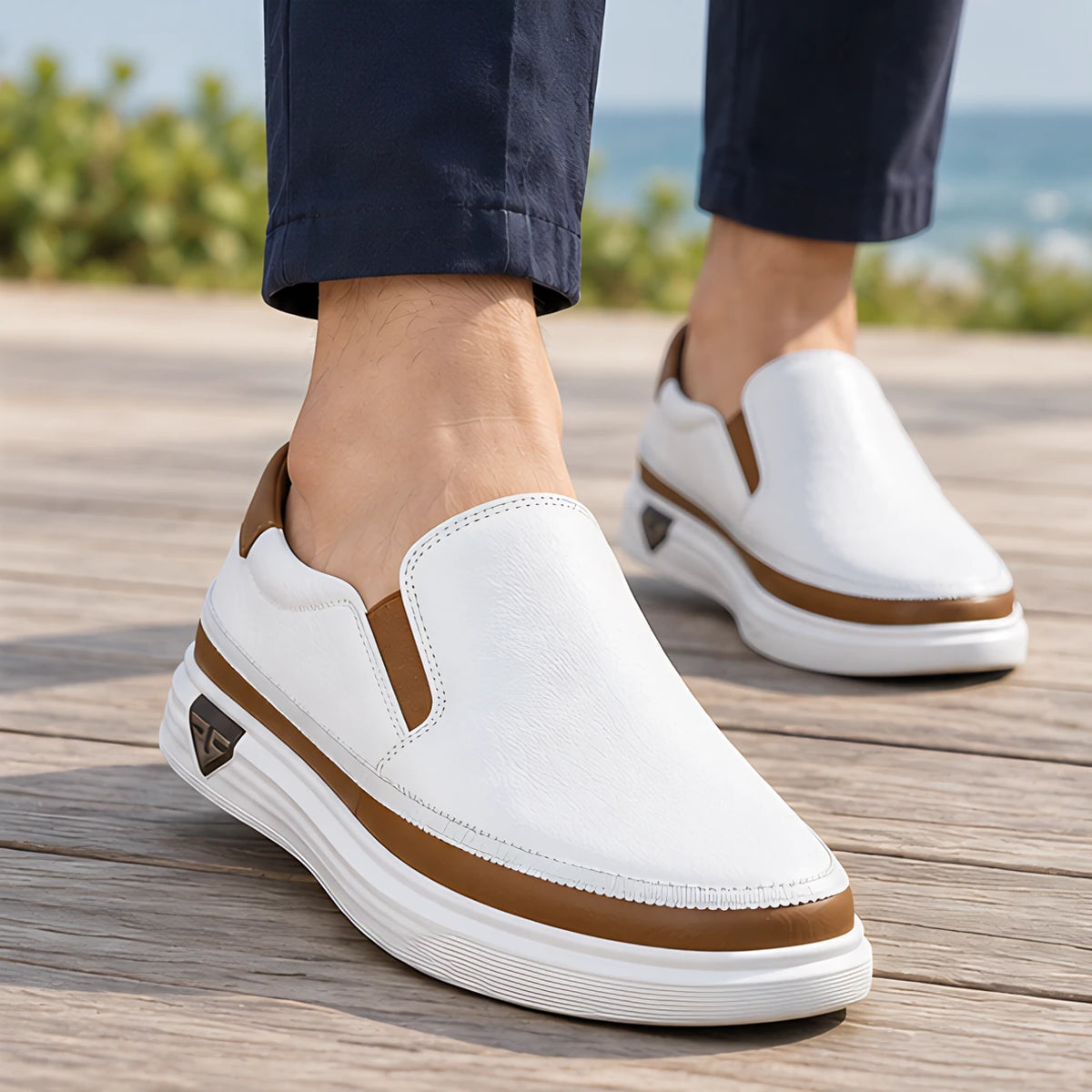 Keir Men's Leather Slip-On Sneakers - White - Men's Footwear > Sneakers > Slip-On Sneakers - Michael Verde - Image 1