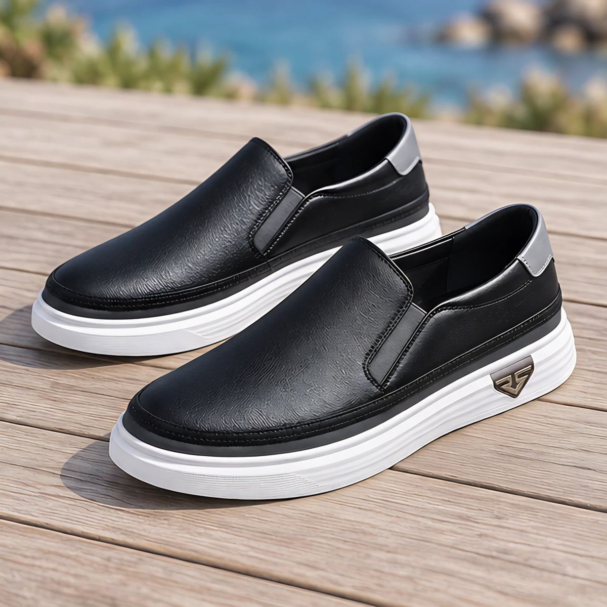 Keir Men's Leather Slip-On Sneakers - Black - male - Michael Verde - Image 4
