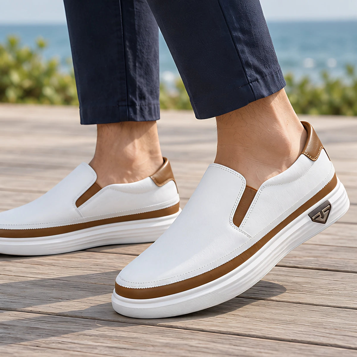 Keir Men's Leather Slip-On Sneakers - White - Sneakers - Michael Verde - Image 2