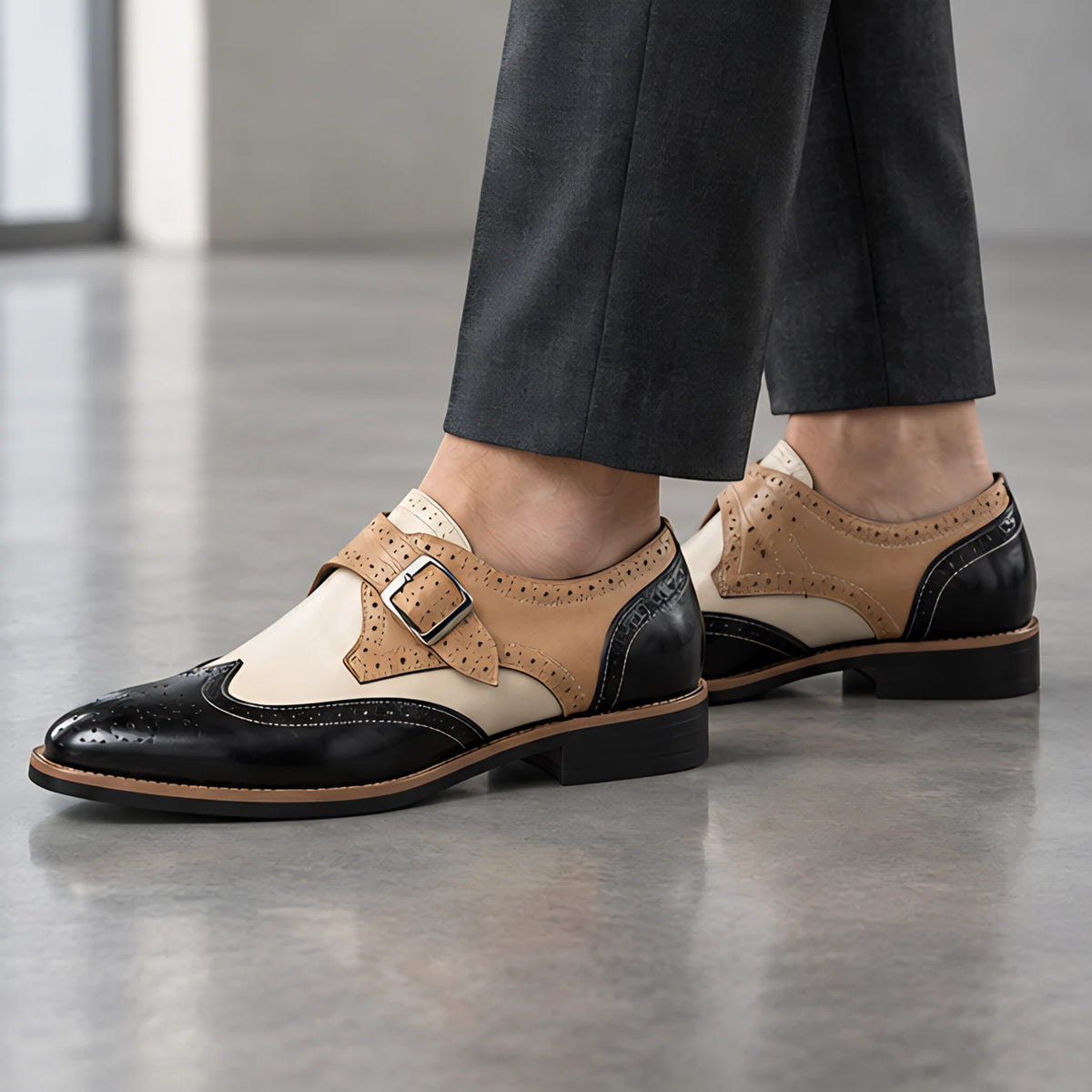 Killian Men's Two-Tone Monk-Strap Brogues - Black - Men's Footwear > Dress Shoes > Monk Strap Shoes - Michael Verde - Image 2