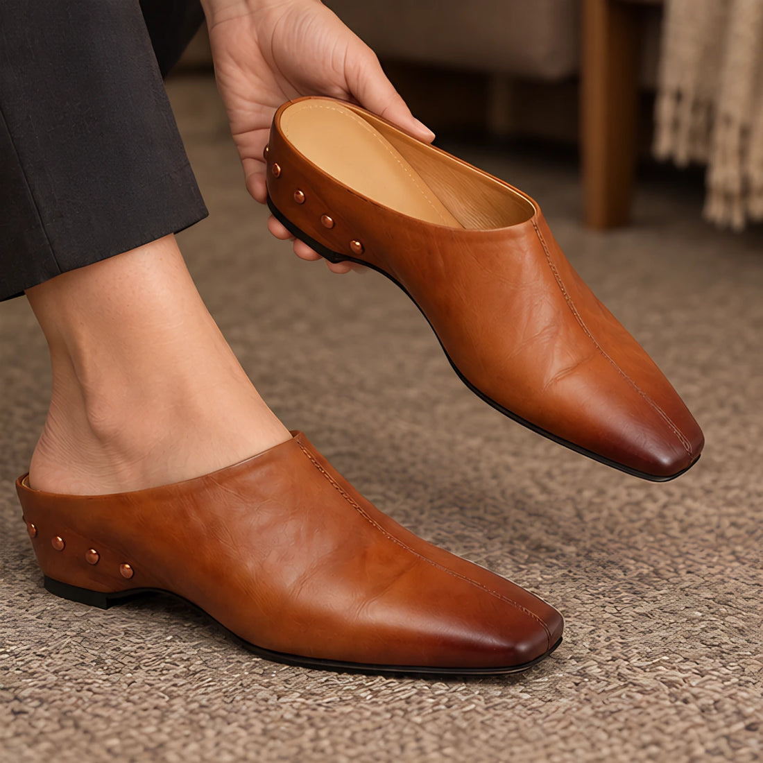 Kilmara Women's Square Toe Leather Mules - Sienna Brown - Footwear > Mules > Square Toe Leather Mules - Michael Verde - Image 2