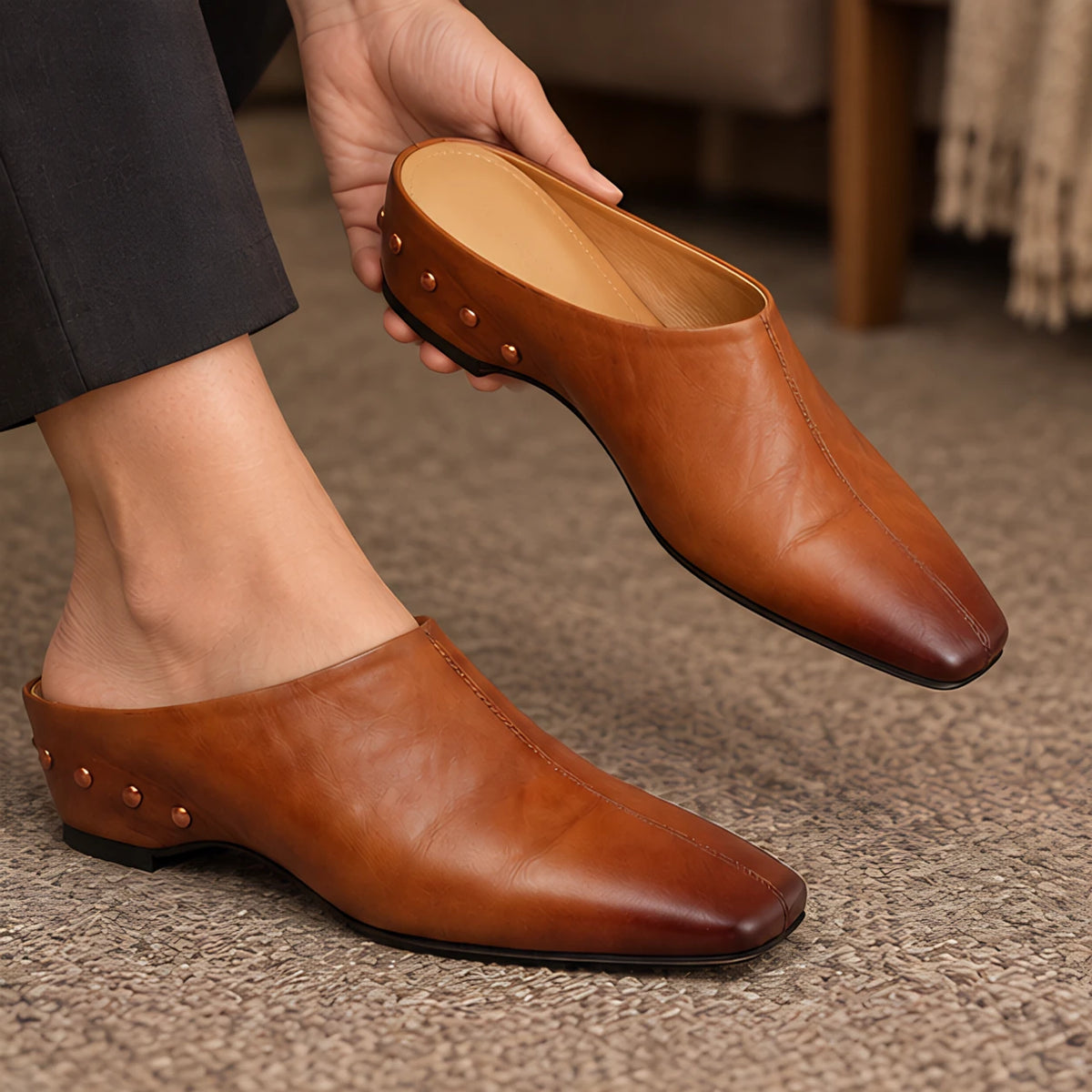 Kilmara Women's Square Toe Leather Mules - Sienna Brown - Footwear > Mules > Square Toe Leather Mules - Michael Verde - Image 2
