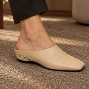 Kilmara Women's Square Toe Leather Mules - Beige - Footwear > Mules > Square Toe Leather Mules - Michael Verde - Image 1