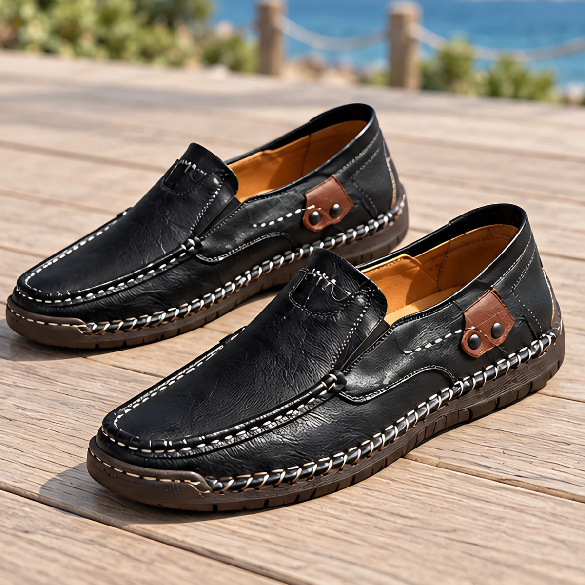 Langdon Men's Moc-Toe Leather Loafers - Black - male - Michael Verde - Image 4