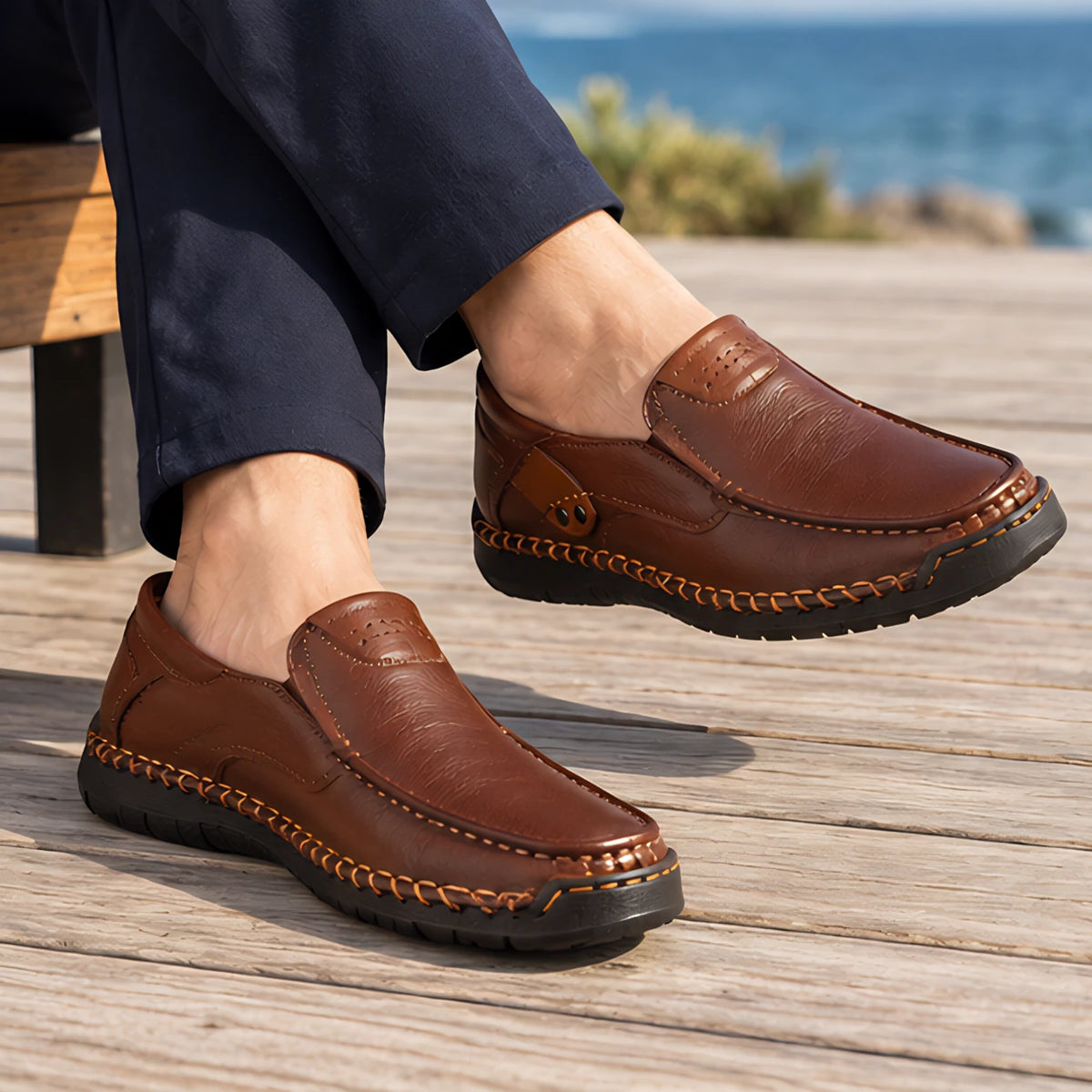Langdon Men's Moc-Toe Leather Loafers - Dark Brown - Men's Footwear > Loafers > Leather Loafers - Michael Verde - Image 3