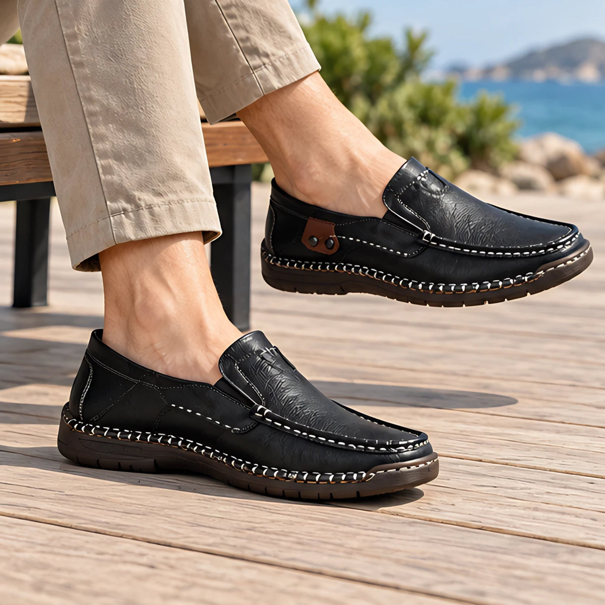 Langdon Men's Moc-Toe Leather Loafers - Black - Men's Footwear > Loafers > Leather Loafers - Michael Verde - Image 3