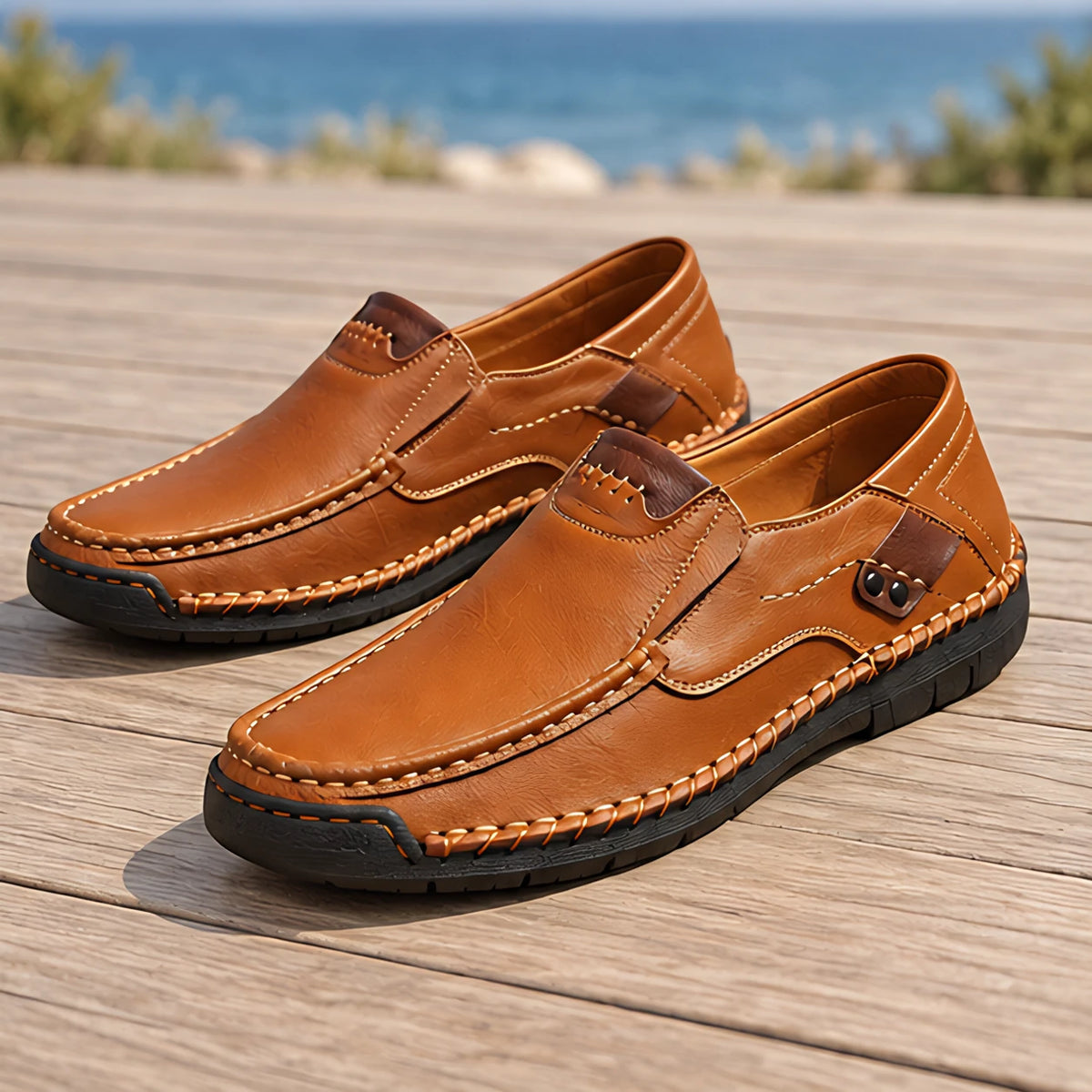 Langdon Men's Moc-Toe Leather Loafers - Light Brown - male - Michael Verde - Image 4