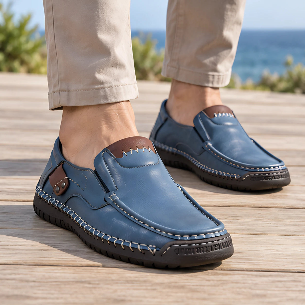 Langdon Men's Moc-Toe Leather Loafers - Blue - Men's Footwear > Loafers > Leather Loafers - Michael Verde - Image 1