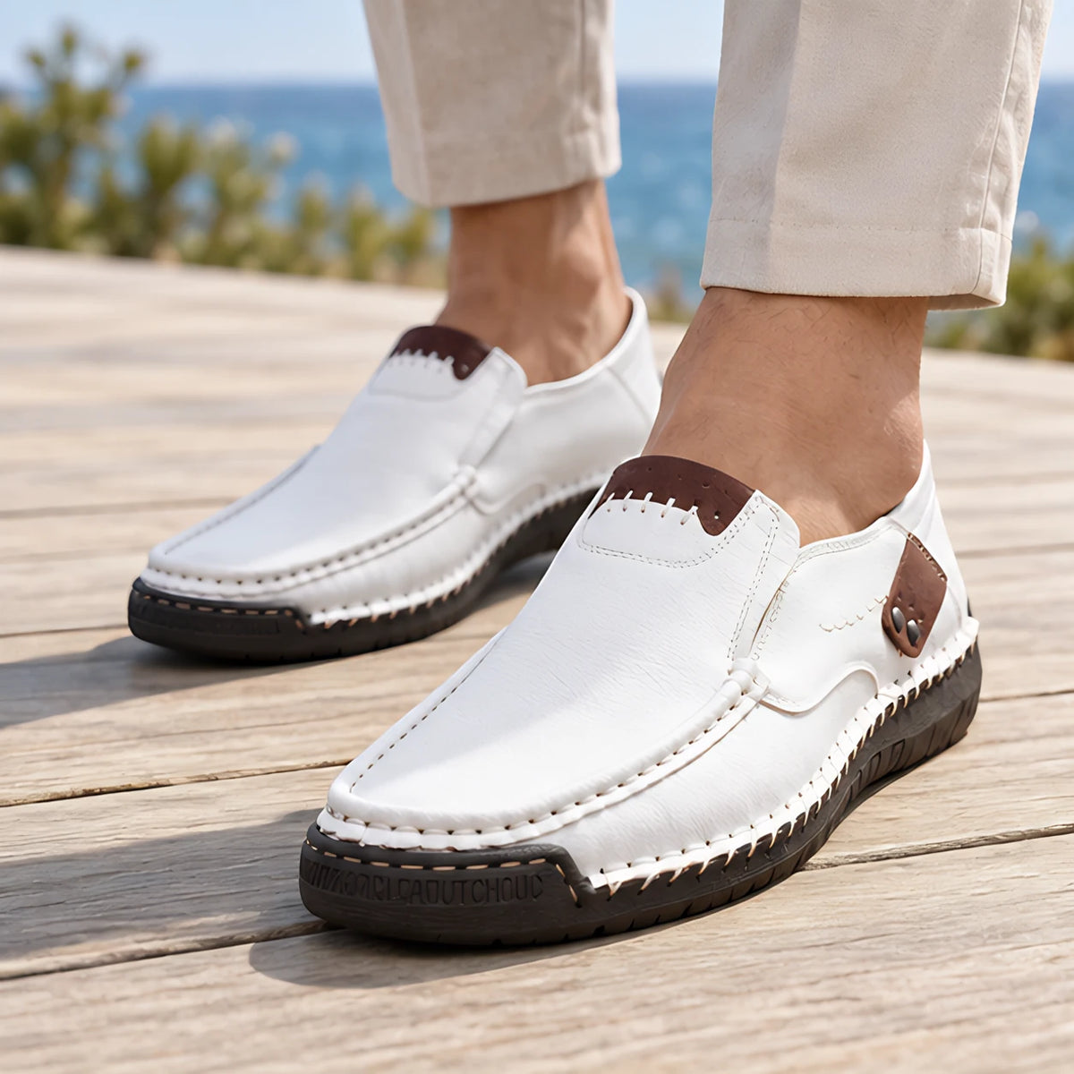 Langdon Men's Moc-Toe Leather Loafers - White - Men's Footwear > Loafers > Leather Loafers - Michael Verde - Image 1