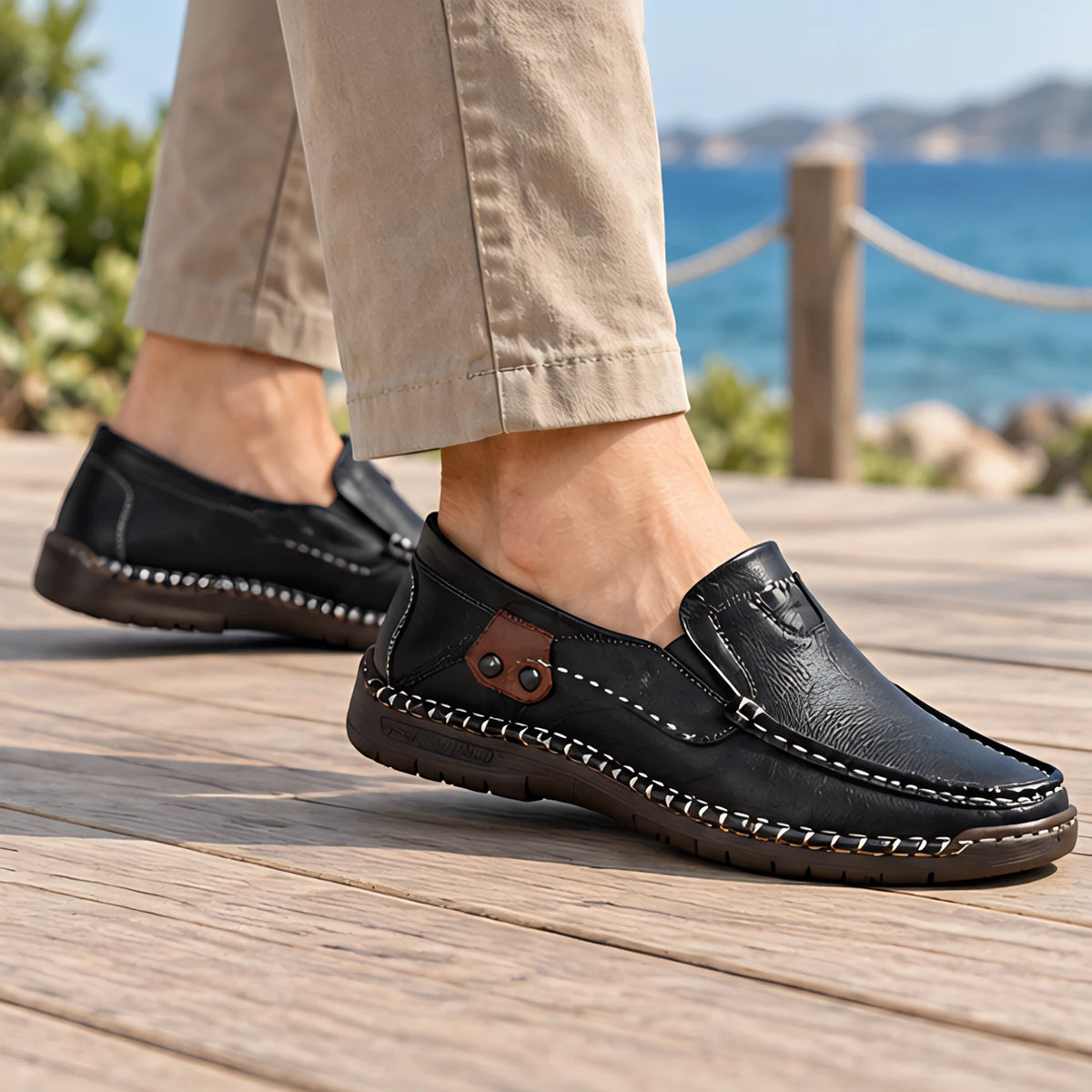 Langdon Men's Moc-Toe Leather Loafers - Black - Shoes - Michael Verde - Image 2
