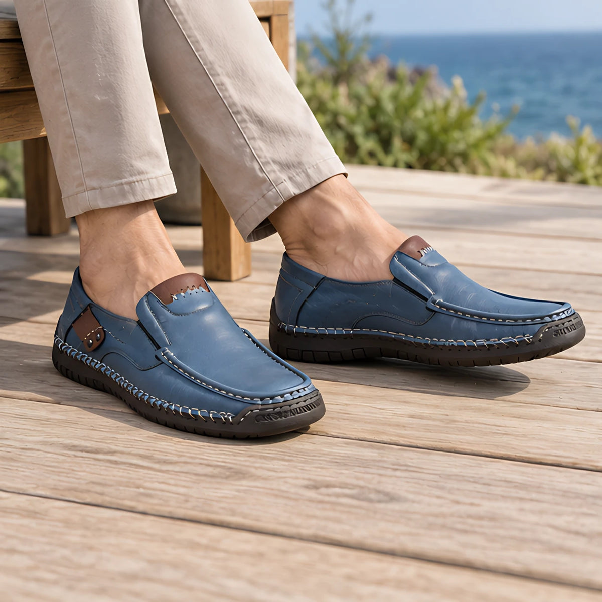 Langdon Men's Moc-Toe Leather Loafers - Blue - Men's Footwear > Loafers > Leather Loafers - Michael Verde - Image 3