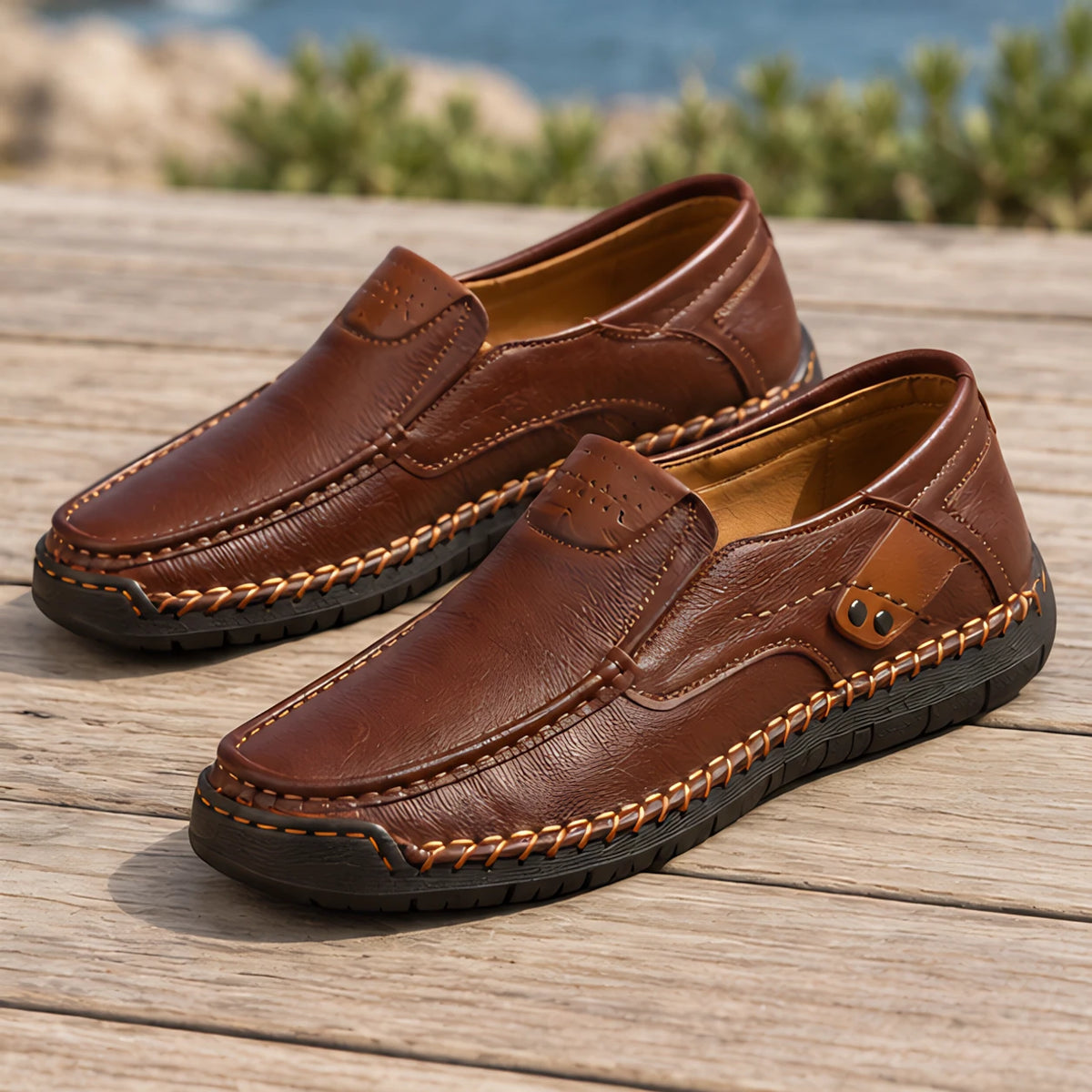 Langdon Men's Moc-Toe Leather Loafers - Dark Brown - male - Michael Verde - Image 4