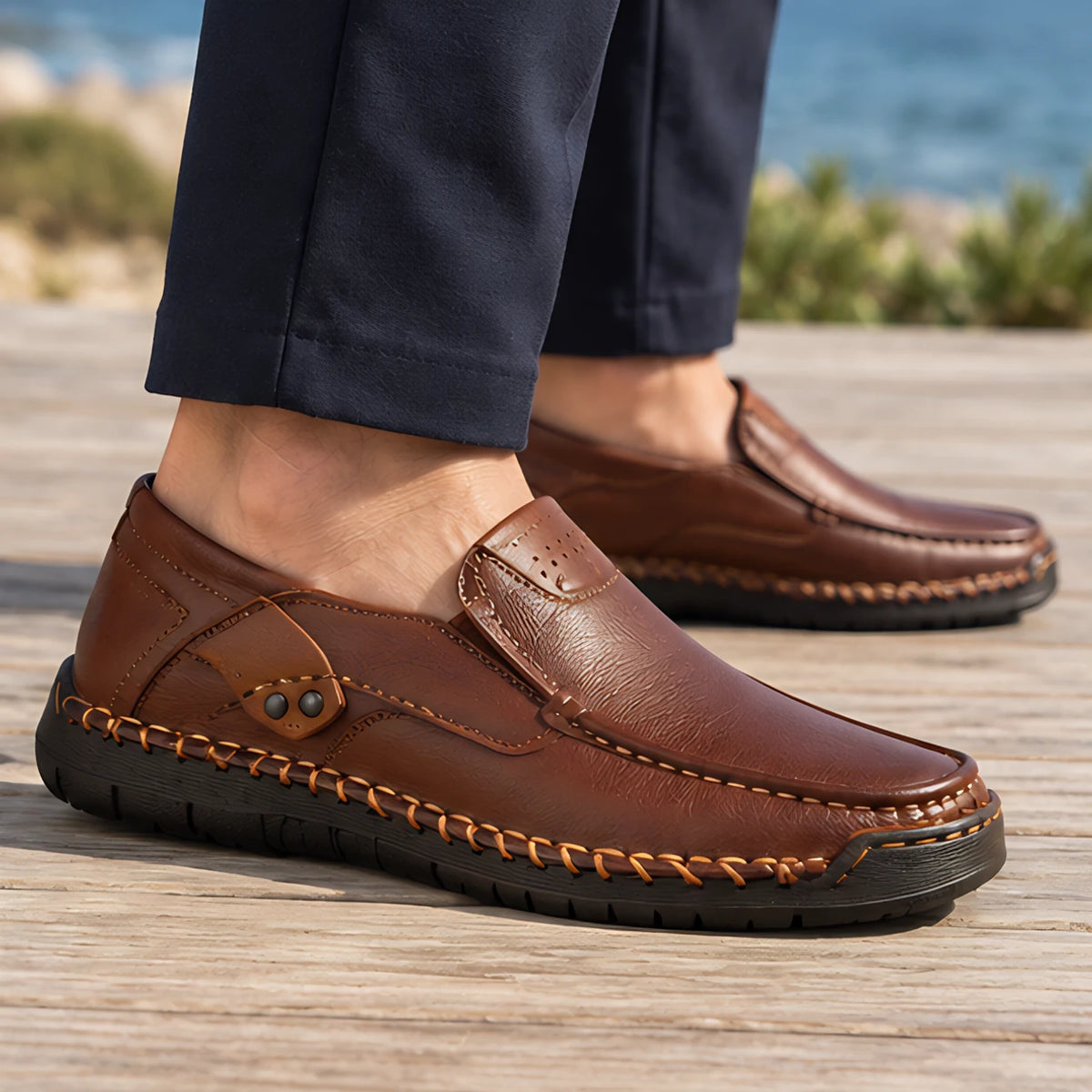 Langdon Men's Moc-Toe Leather Loafers - Dark Brown - Shoes - Michael Verde - Image 2