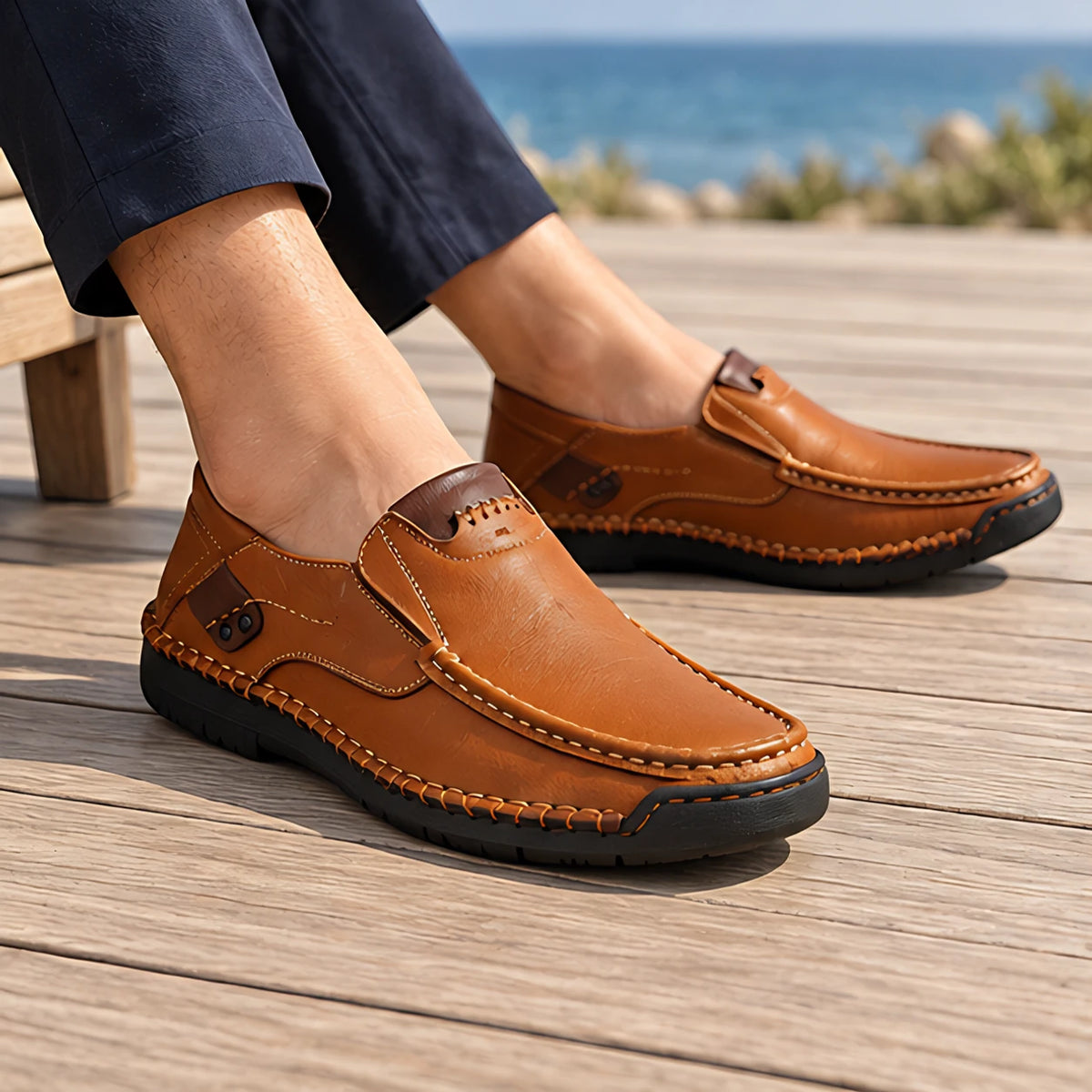 Langdon Men's Moc-Toe Leather Loafers - Light Brown - Men's Footwear > Loafers > Leather Loafers - Michael Verde - Image 3