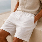 Larkin Coastal Relaxed-Fit Linen Shorts - White - men's shorts - Michael Verde - Image 2