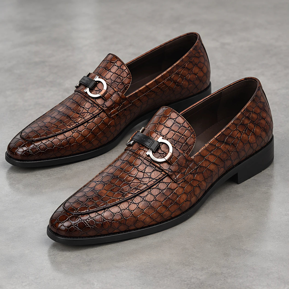 Laszlo Men's Croc-Embossed Buckle Loafers - Brown - male - Michael Verde - Image 3
