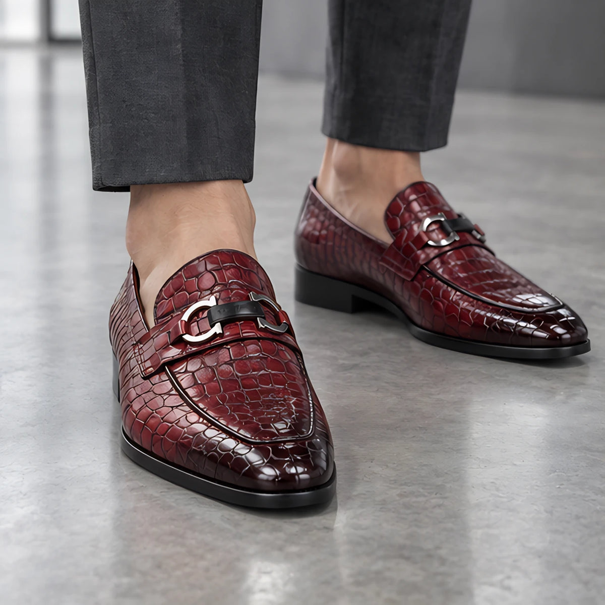 Laszlo Men's Croc-Embossed Buckle Loafers - Red - Men's Footwear > Loafers - Michael Verde - Image 1