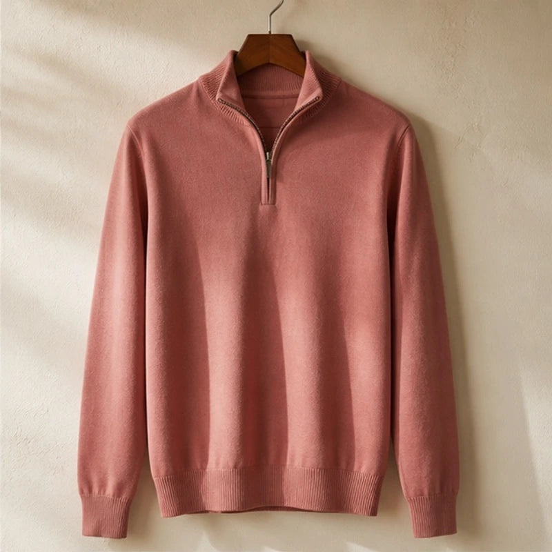 Leander Quarter-Zip Knit Sweater - Pink - Men's Clothing > Sweaters & Cardigans > Quarter-Zip Sweaters - Michael Verde - Image 3