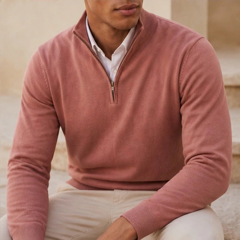 Leander Quarter-Zip Knit Sweater - Pink - male - Michael Verde - Image 2