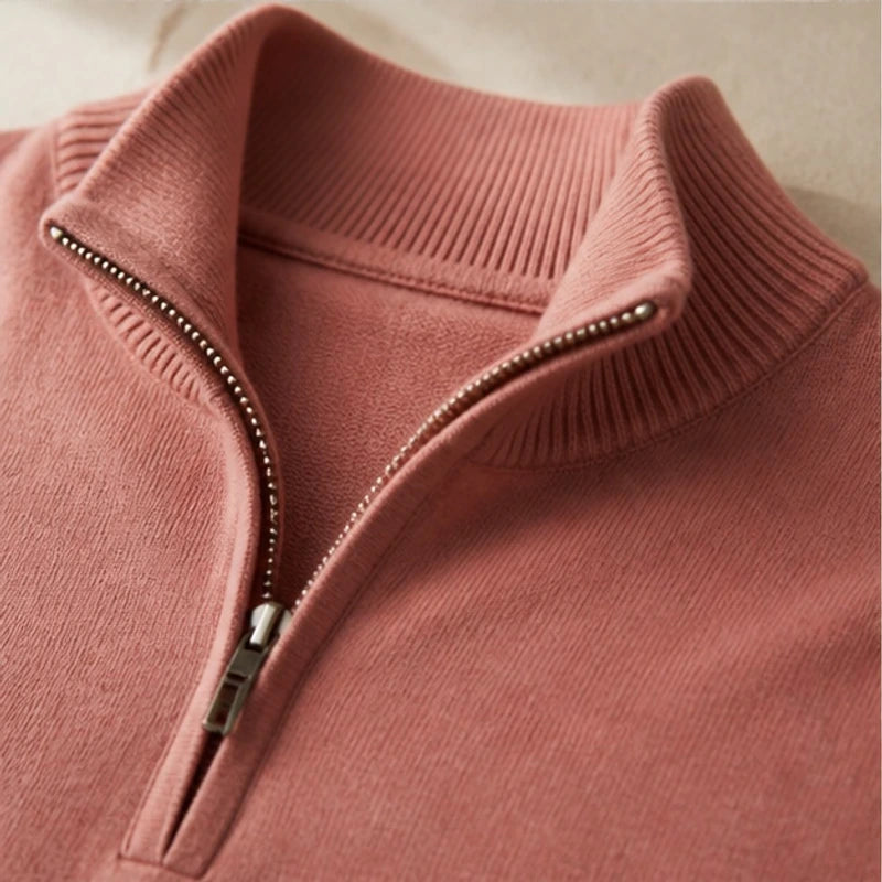 Leander Quarter-Zip Knit Sweater - Pink - men's clothing - Michael Verde - Image 4