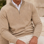 Leander Quarter-Zip Knit Sweater - Beige - Men's Clothing > Sweaters & Cardigans > Quarter-Zip Sweaters - Michael Verde - Image 1