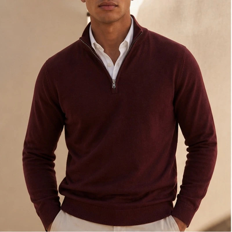 Leander Quarter-Zip Knit Sweater - Red - Men's Clothing > Sweaters & Cardigans > Quarter-Zip Sweaters - Michael Verde - Image 1