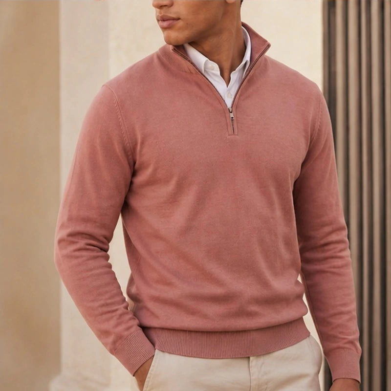 Leander Quarter-Zip Knit Sweater - Pink - Men's Clothing > Sweaters & Cardigans > Quarter-Zip Sweaters - Michael Verde - Image 1