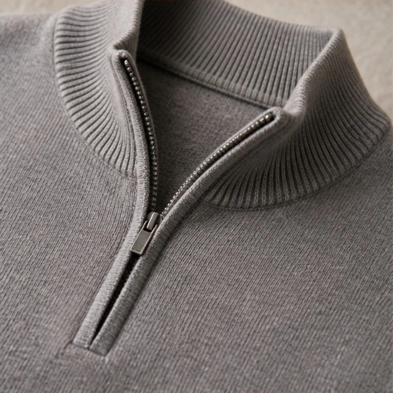 Leander Quarter-Zip Knit Sweater - Gray - men's clothing - Michael Verde - Image 4