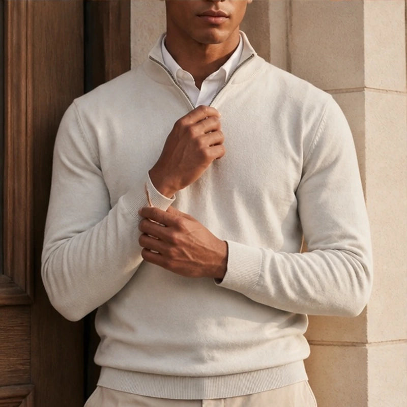Leander Quarter-Zip Knit Sweater - White - Men's Clothing > Sweaters & Cardigans > Quarter-Zip Sweaters - Michael Verde - Image 1