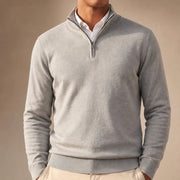 Leander Quarter-Zip Knit Sweater - Light Gray - Men's Clothing > Sweaters & Cardigans > Quarter-Zip Sweaters - Michael Verde - Image 1