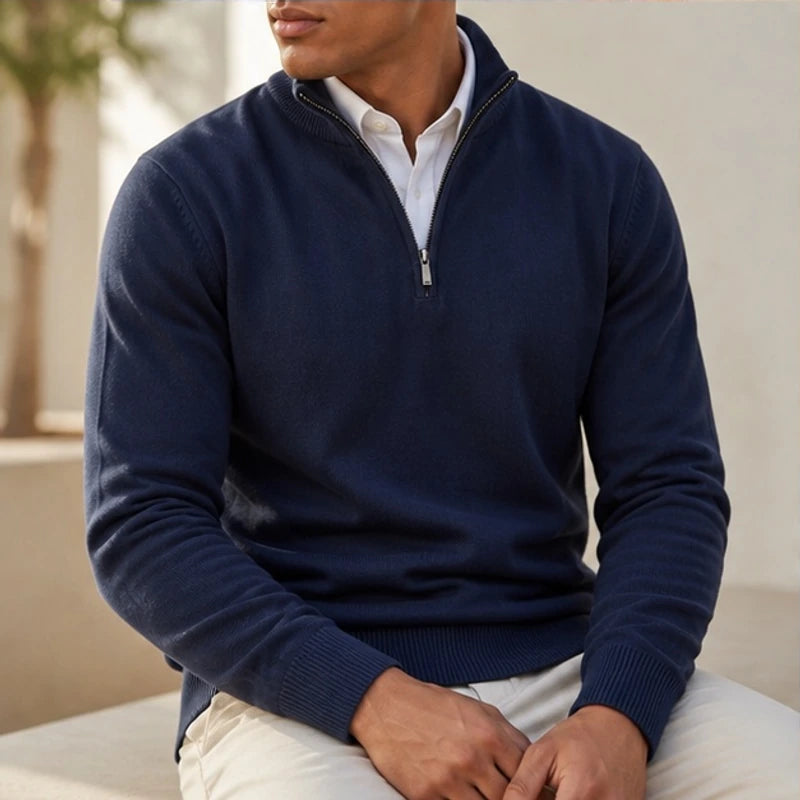 Leander Quarter-Zip Knit Sweater - Blue - Men's Clothing > Sweaters & Cardigans > Quarter-Zip Sweaters - Michael Verde - Image 1