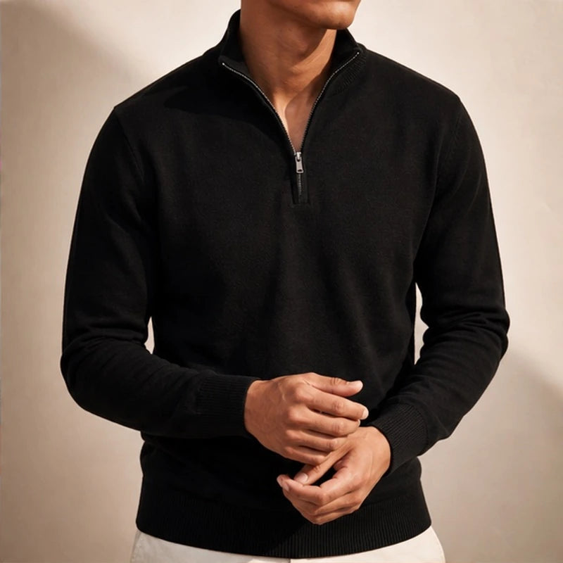Leander Quarter-Zip Knit Sweater - Black - Men's Clothing > Sweaters & Cardigans > Quarter-Zip Sweaters - Michael Verde - Image 1