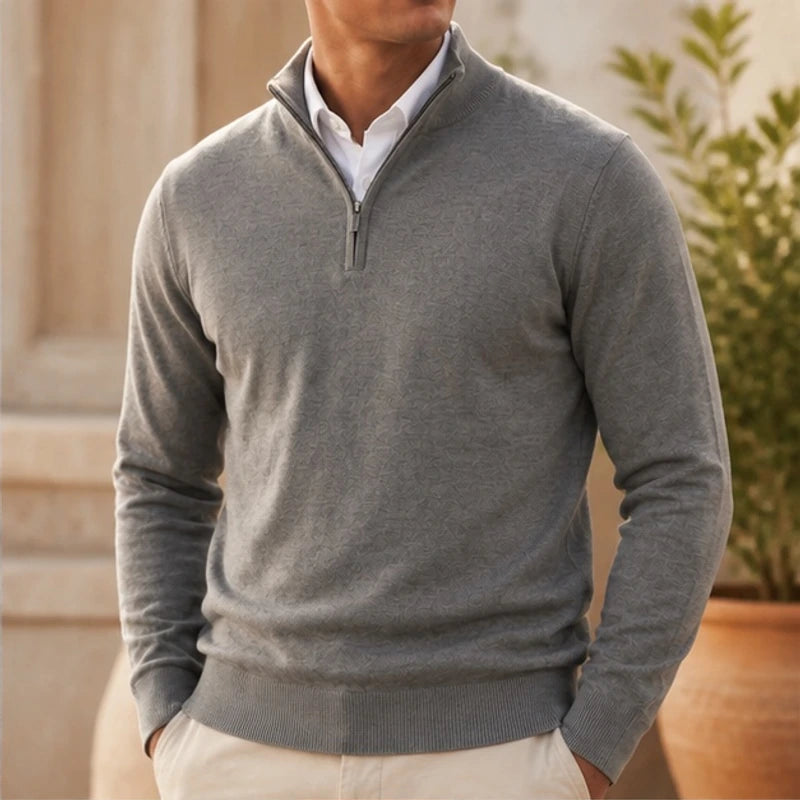 Leander Quarter-Zip Knit Sweater - Gray - Men's Clothing > Sweaters & Cardigans > Quarter-Zip Sweaters - Michael Verde - Image 1
