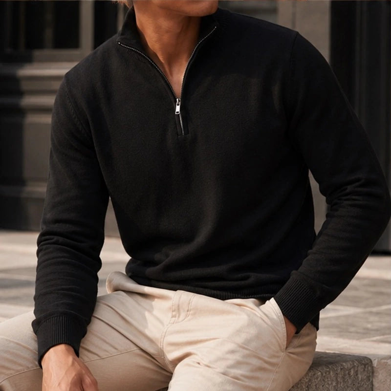 Leander Quarter-Zip Knit Sweater - Black - male - Michael Verde - Image 2