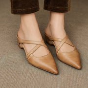 Leonelle Women's Pointed-Toe Leather Mules - Apricot - female - Michael Verde - Image 3