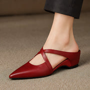 Leonelle Women's Pointed-Toe Leather Mules - Maroon - Women's Footwear > Mules > Pointed-Toe Slingback Mules - Michael Verde - Image 1