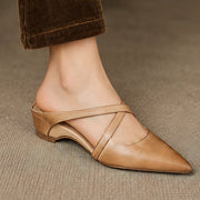 Leonelle Women's Pointed-Toe Leather Mules - Apricot - Women's Footwear > Mules > Pointed-Toe Slingback Mules - Michael Verde - Image 1