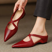 Leonelle Women's Pointed-Toe Leather Mules - Maroon - Women's Shoes - Michael Verde - Image 2