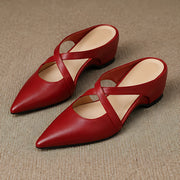 Leonelle Women's Pointed-Toe Leather Mules - Maroon - Women's Footwear > Mules > Pointed-Toe Slingback Mules - Michael Verde - Image 4